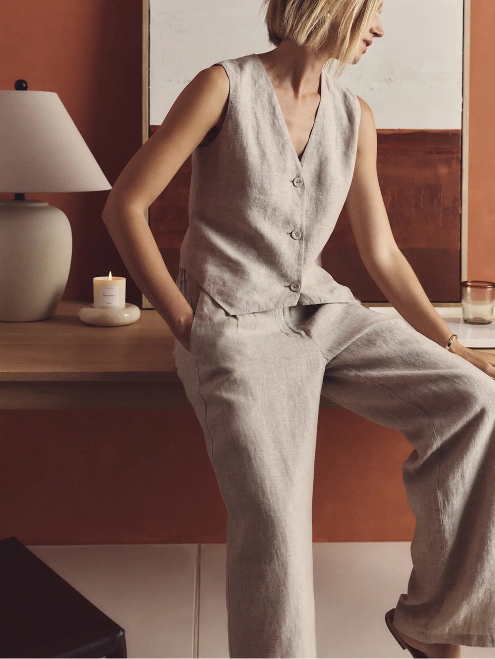 Quince 100% European Linen Pants Flax Cream Large